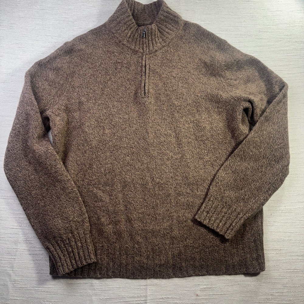 Express Mens XL Brown Marl 100% Lambswool Quarter Zip Mock Neck Sweater RN55285